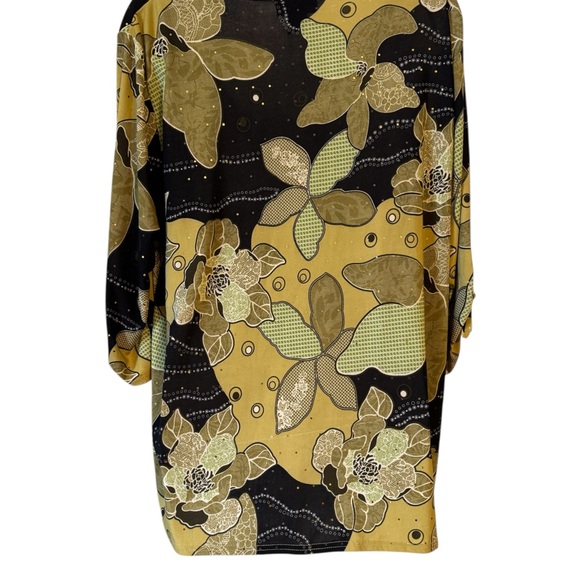 Russell Kemp Greens & Black Floral Print  Top  PLUS: 2     #E - Picture 5 of 8